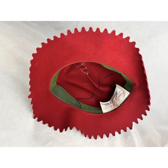 Frank's Girl by Frank Olive Red Wool Hat Feather Accent Fawn Finish Vintage - Picture 8 of 10